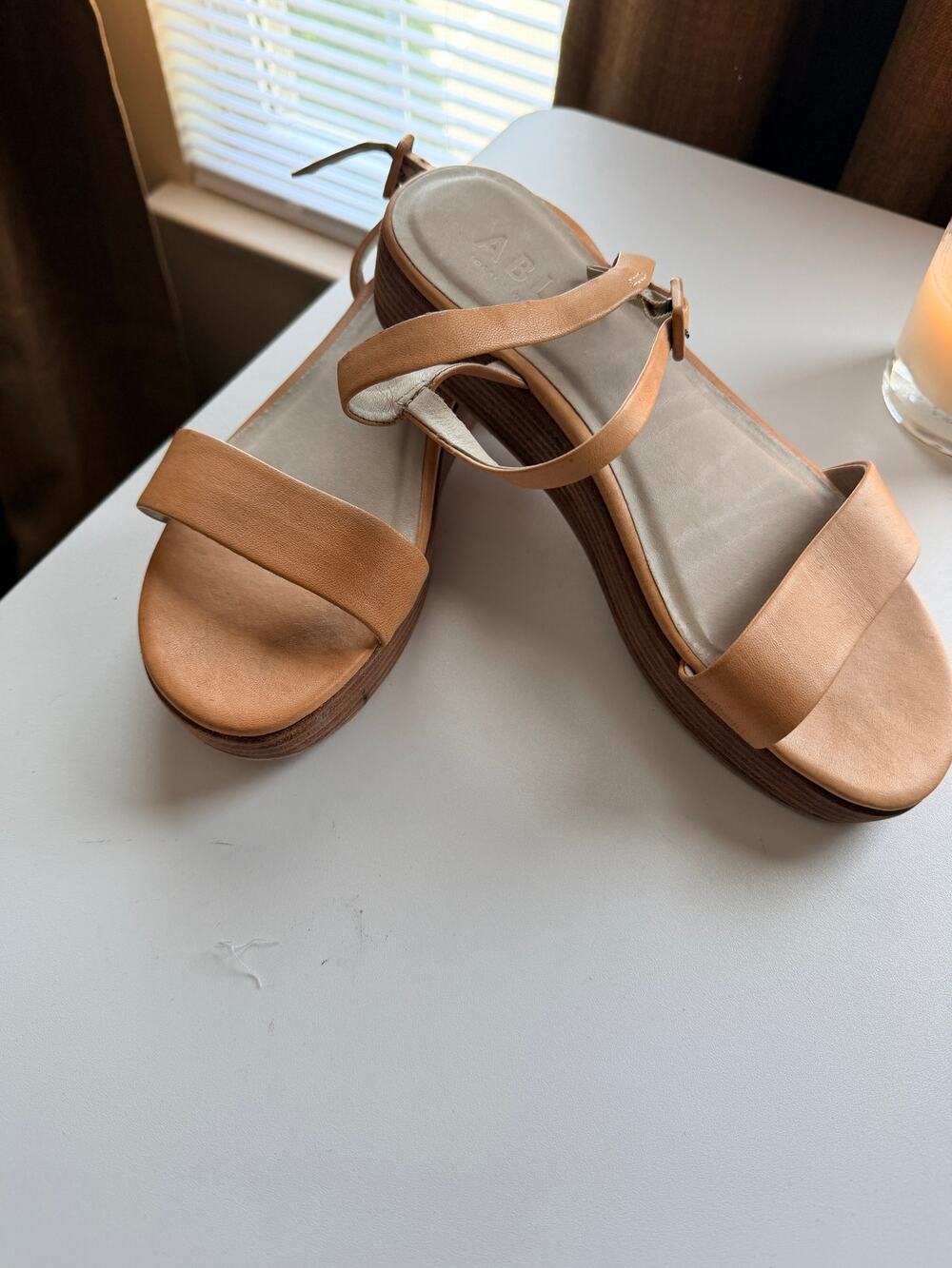 Able Leather Tan Platform sandals euc 9 Anthropology Brand